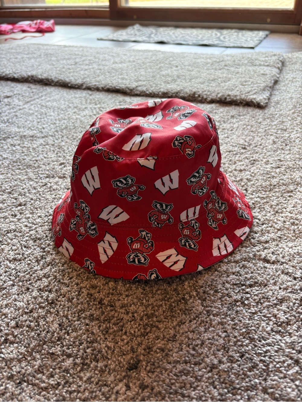Kids Red Bucket Hat with Collegiate W Pattern
